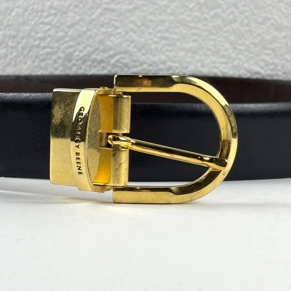 Geoffrey Beene‎ Belt Mens 36 Black Gold Buckle Italy Dress